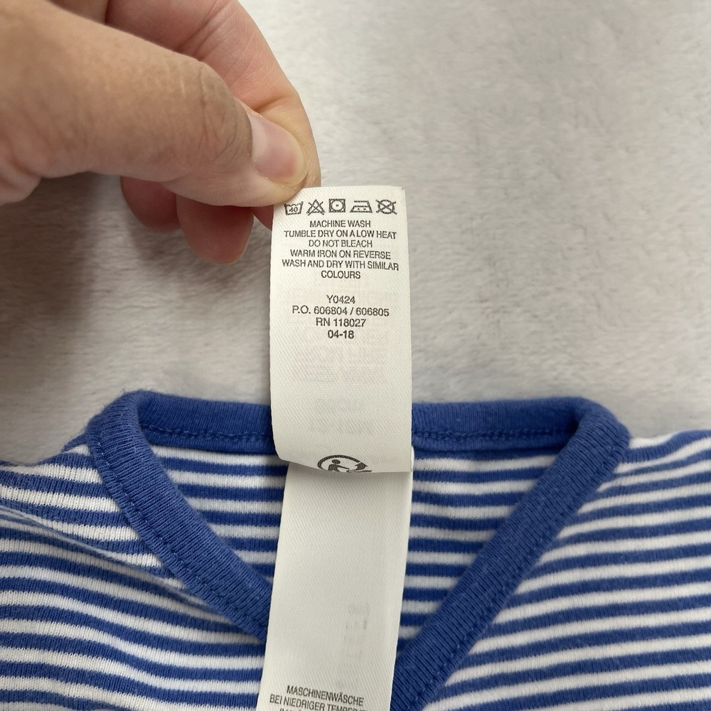 Baby Boden Wrap Bodysuit Unisex Baby 12-18m Blue Striped Cotton - Picture 3 of 7
